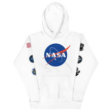 Load image into Gallery viewer, NASA Unisex Hoodie w/flag and Sleeve Logos [3 on each]